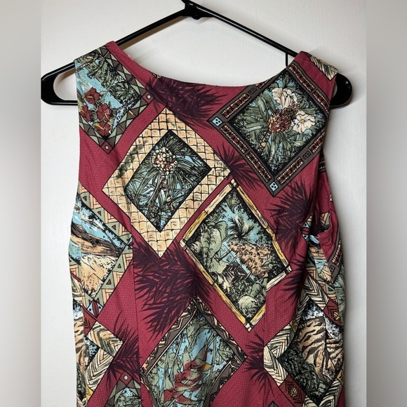 Vintage Hilo Hattie Made in Hawaii Maroon Tropical Hawaiian Sleeveless Dress M - Picture 9 of 14